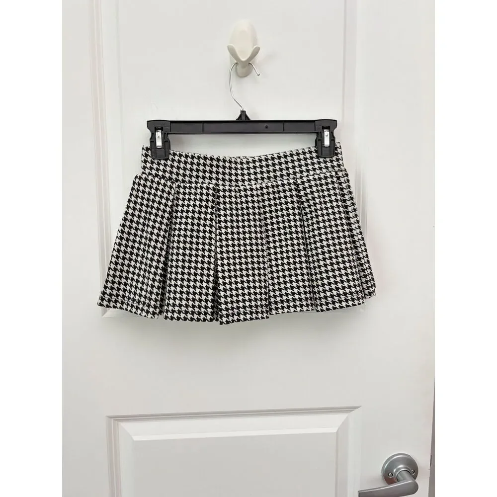 Y2K Micro Mini Pleated Skort Tennis Skirt Black White Houndstooth XS Tenniscore